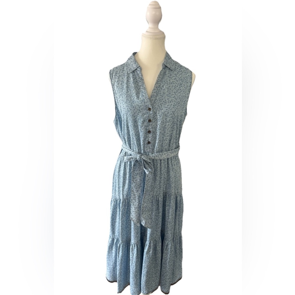 JANE AND DELANCEY M Collared Floral Sleeveless Maxi Dress Vneck Buttons Tiered